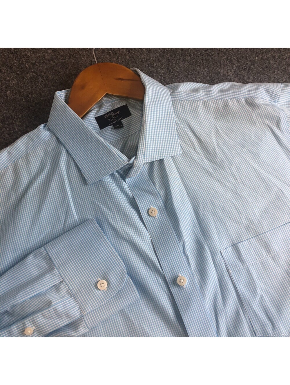 J Crew Thompson Shirt Mens XL Blue Gingham Wrinkle Free Long Sleeve 17-17.5